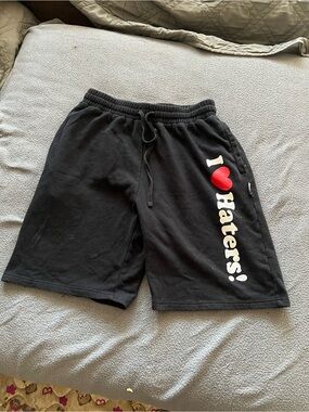 DGK Black Athletic Shorts with Red Heart "I ♥ Haters!" Graphic